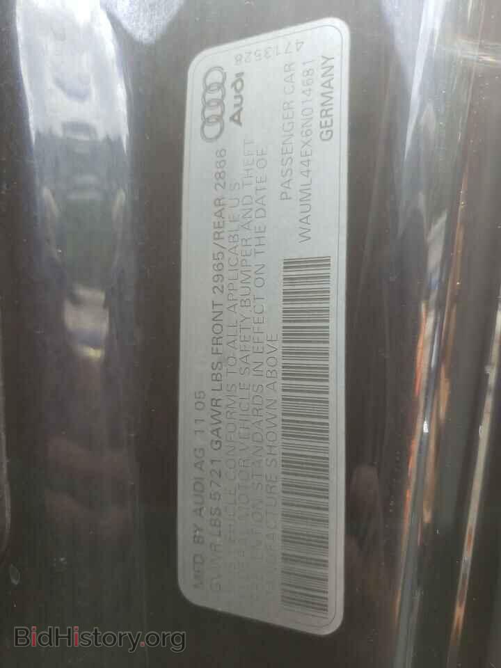 2006 AUDI A8 - VIN: WAUML44EX6N014681 - Фото 10