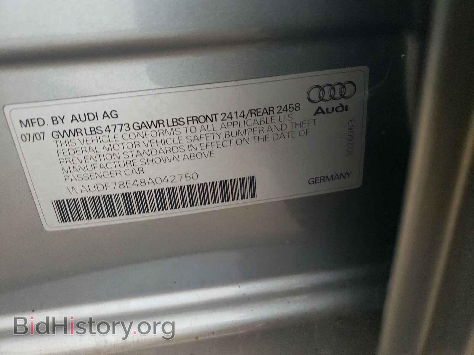 2008 AUDI A4 - VIN: WAUDF78E48A042750 - Фото 10