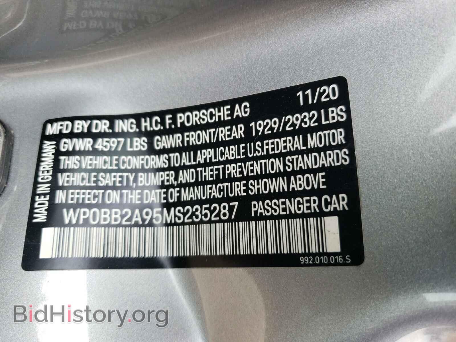 2021 PORSCHE 911 - VIN: WP0BB2A95MS235287 - Фото 10