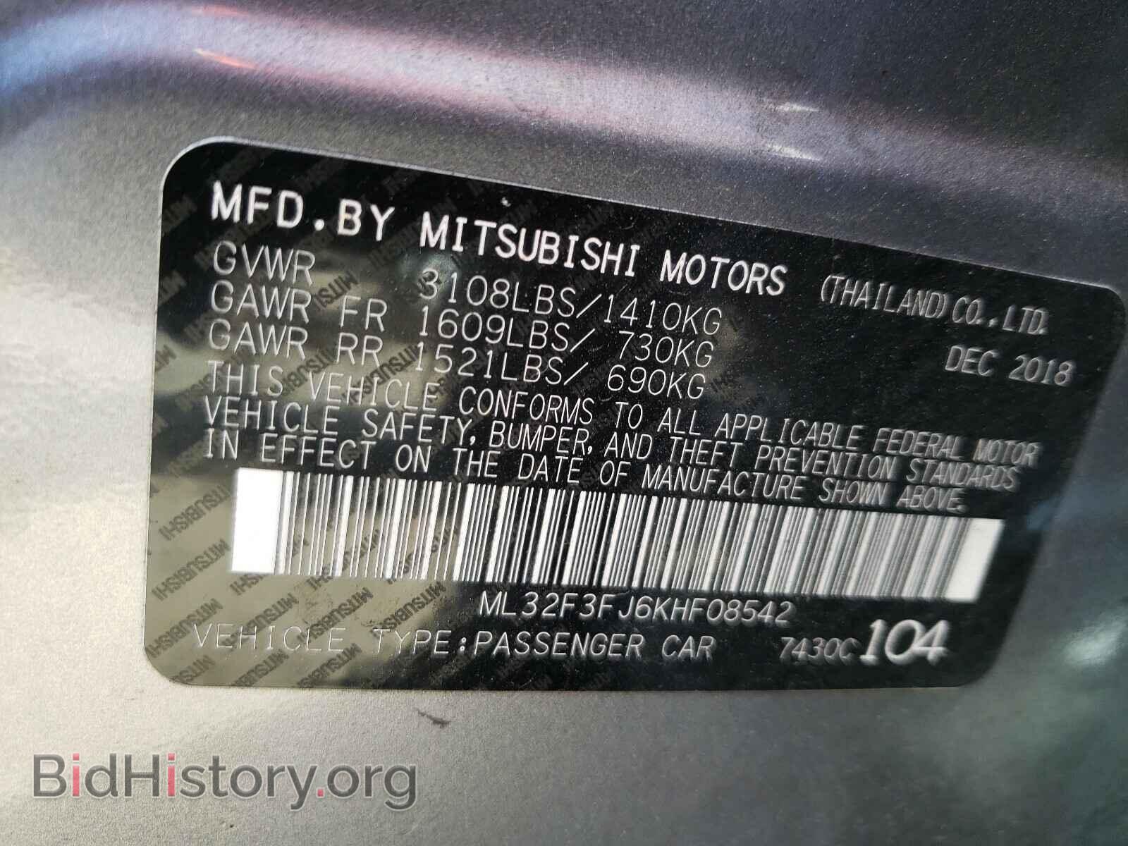 2019 MITSUBISHI MIRAGE - VIN: ML32F3FJ6KHF08542 - Фото 10