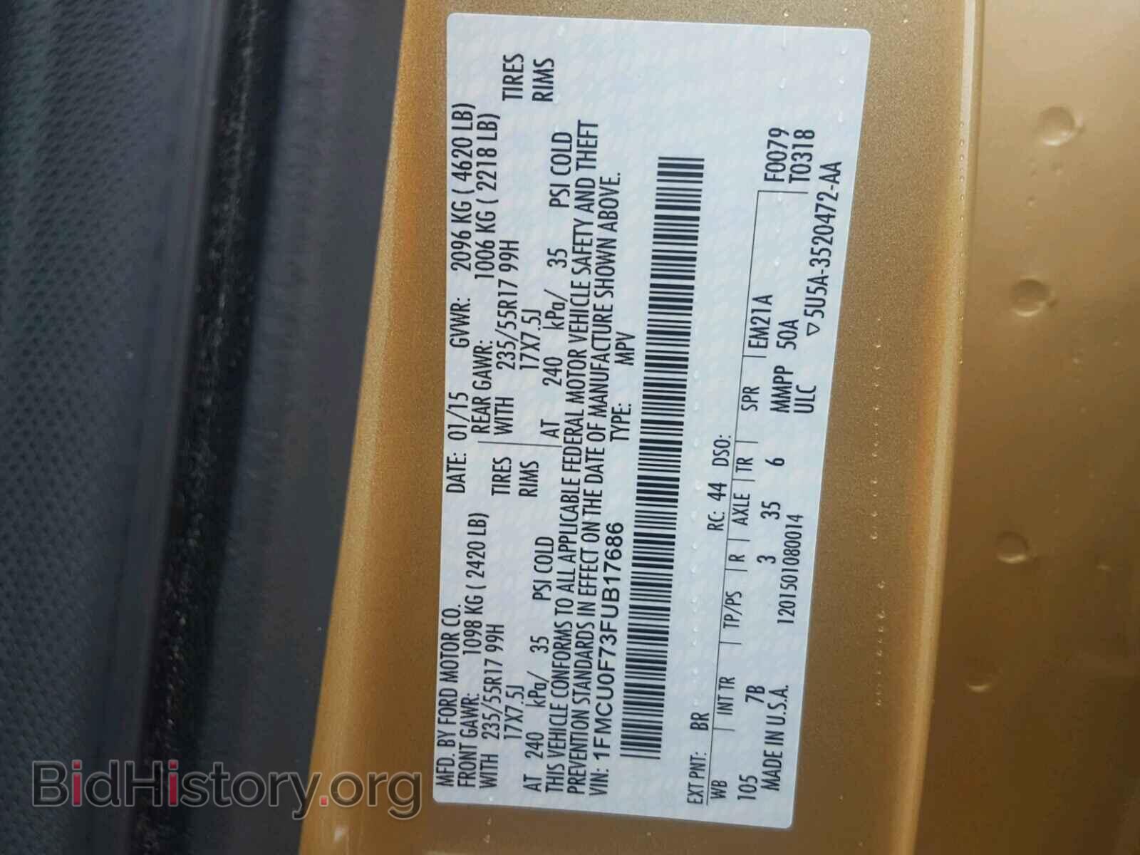 2015 FORD ESCAPE S - VIN: 1FMCU0F73FUB17686 - Photo 10