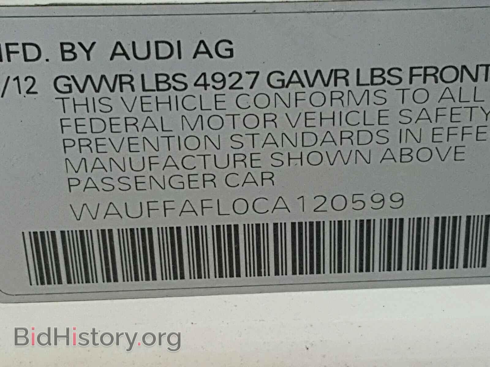 2012 AUDI A4 - VIN: WAUFFAFL0CA120599 - Фото 10