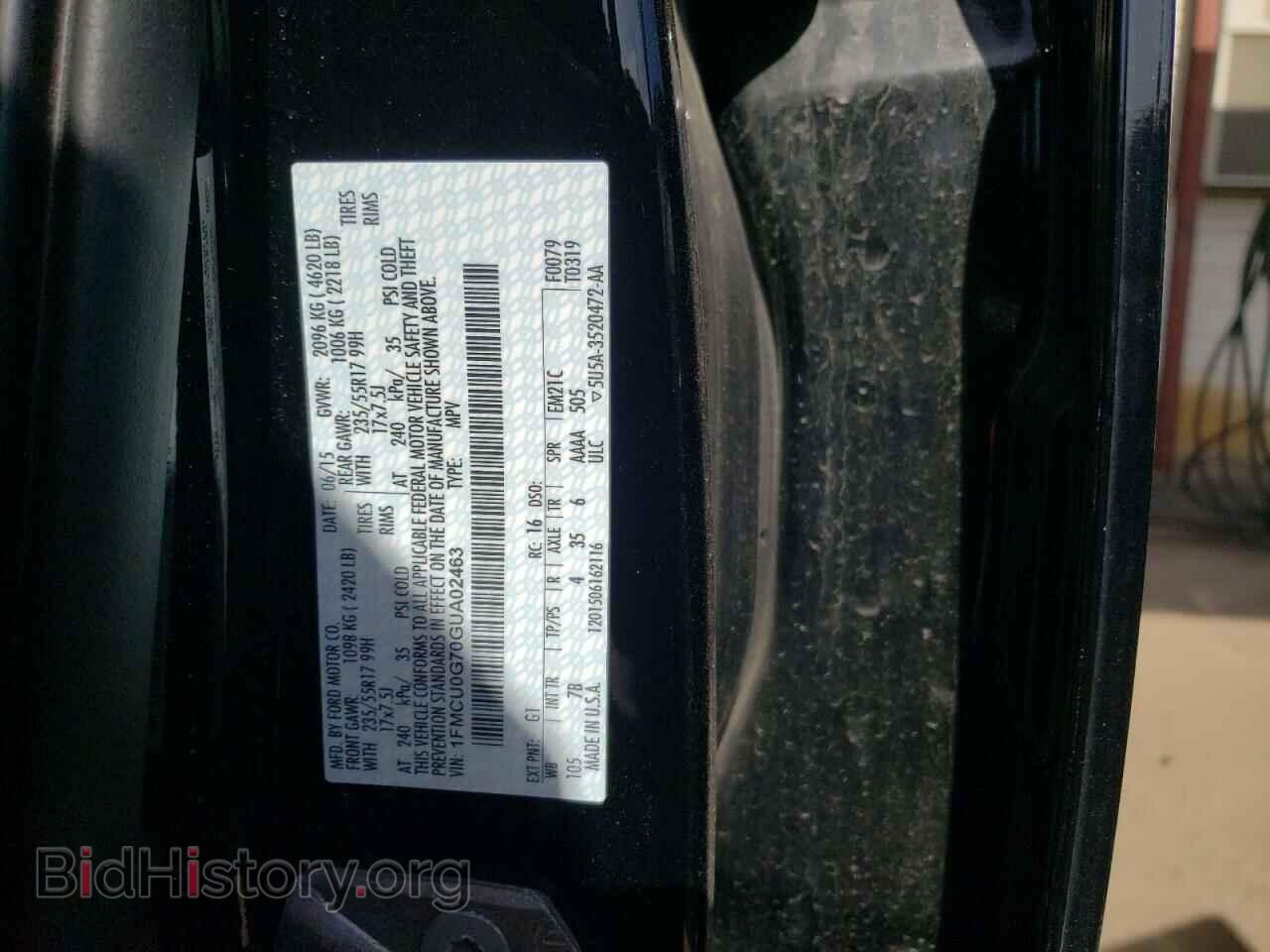 2016 FORD ESCAPE - VIN: 1FMCU0G70GUA02463 - Фото 10