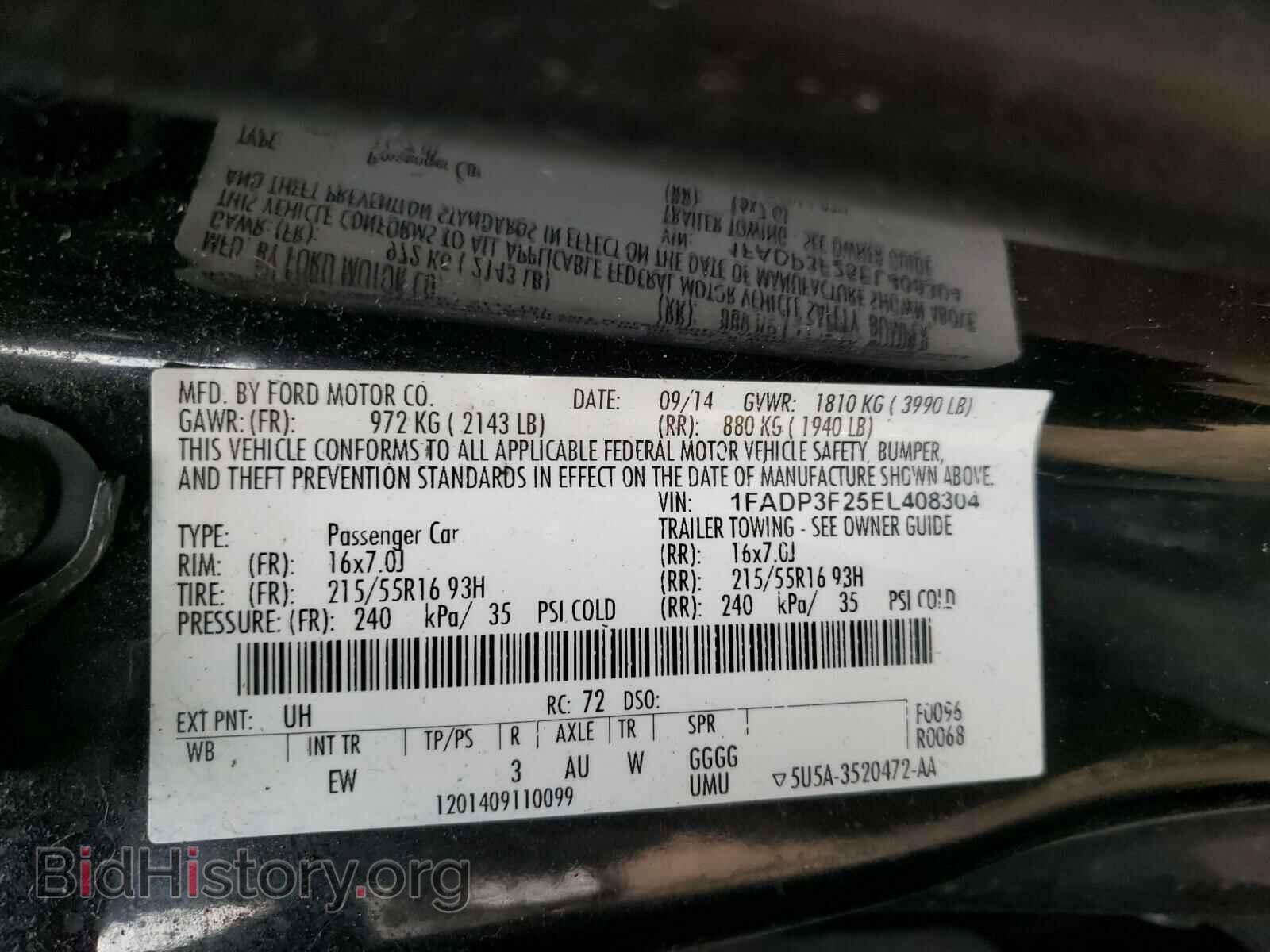 2014 FORD FOCUS - VIN: 1FADP3F25EL408304 - Фото 10