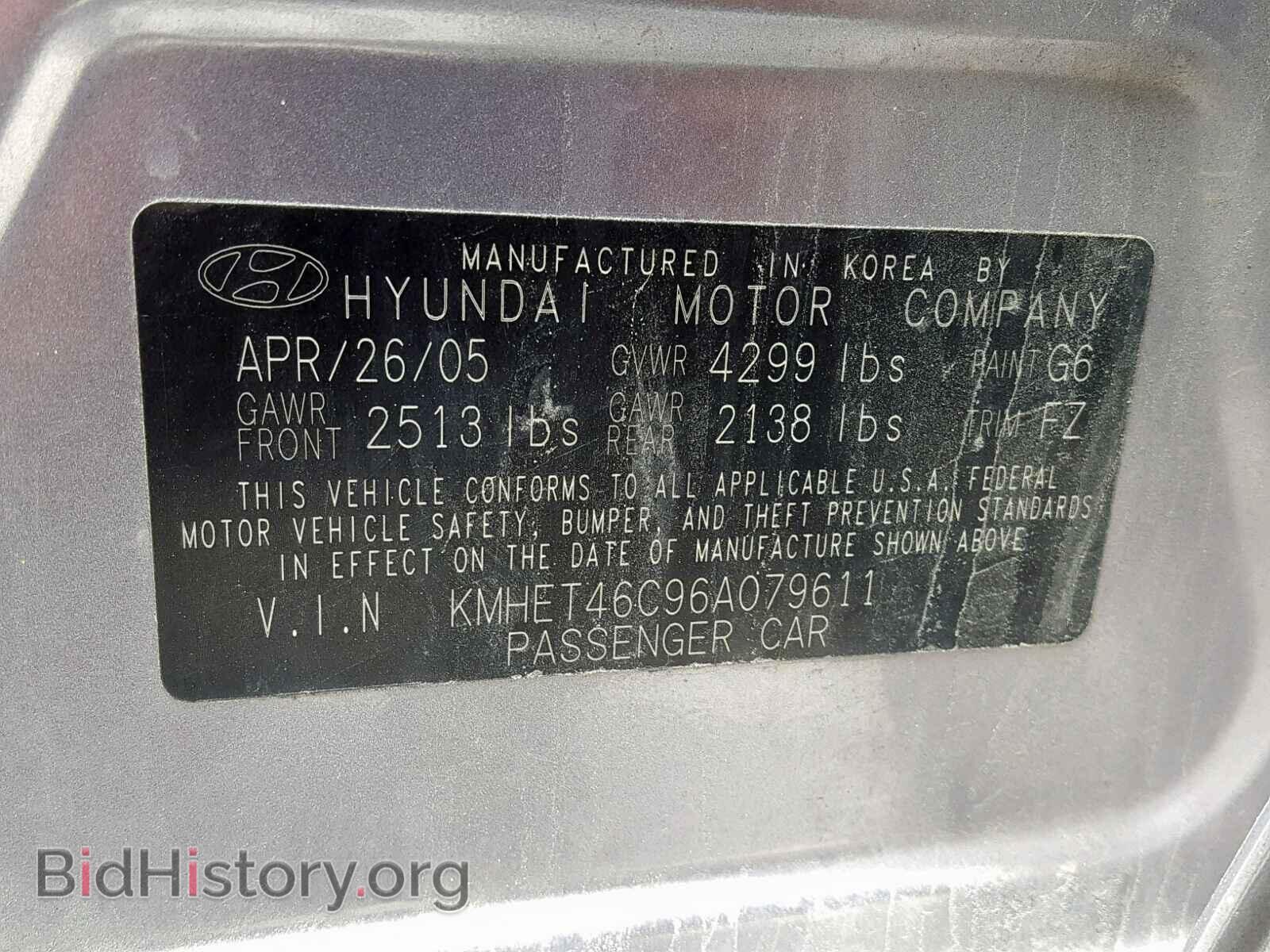 2006 HYUNDAI SONATA - VIN: KMHET46C96A079611 - Фото 10