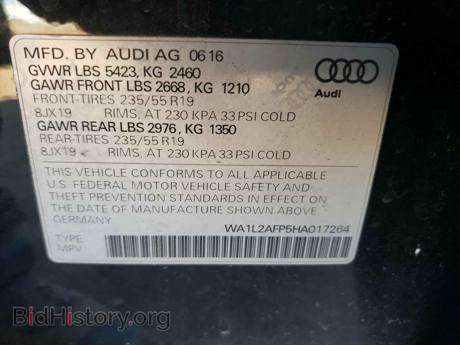 2017 AUDI Q5 - VIN: WA1L2AFP5HA017264 - Фото 10