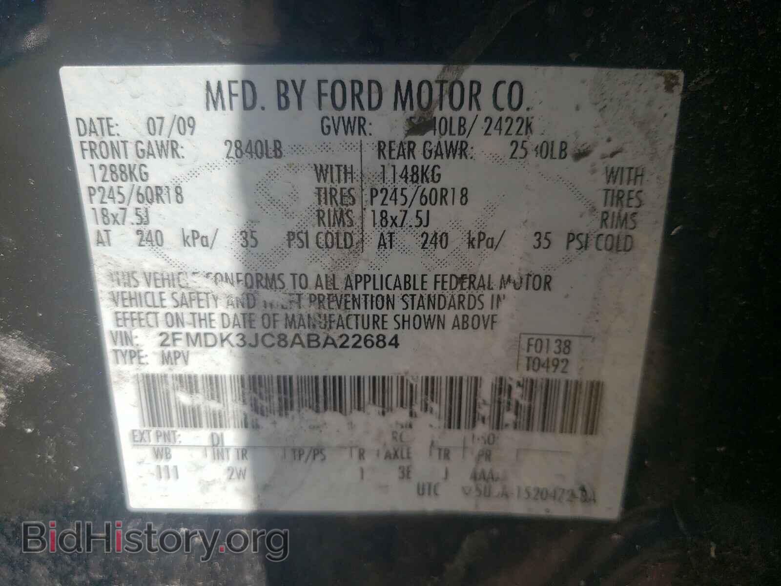 2010 FORD EDGE - VIN: 2FMDK3JC8ABA22684 - Фото 10