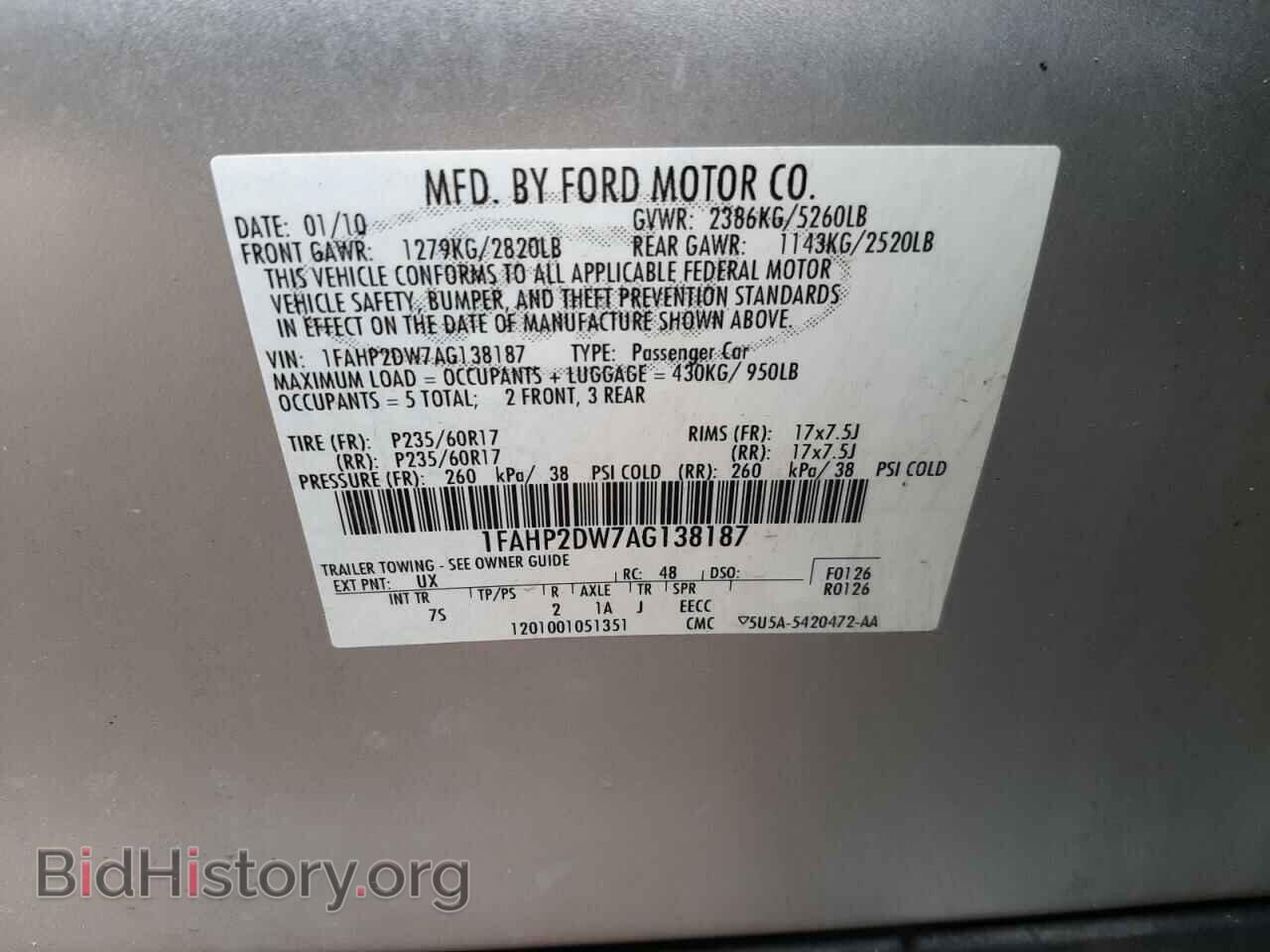 2010 FORD TAURUS - VIN: 1FAHP2DW7AG138187 - Фото 10