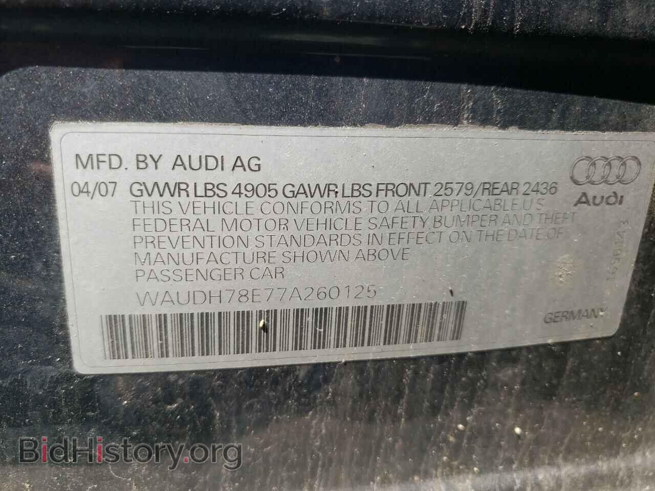 2007 AUDI A4 - VIN: WAUDH78E77A260125 - Фото 10