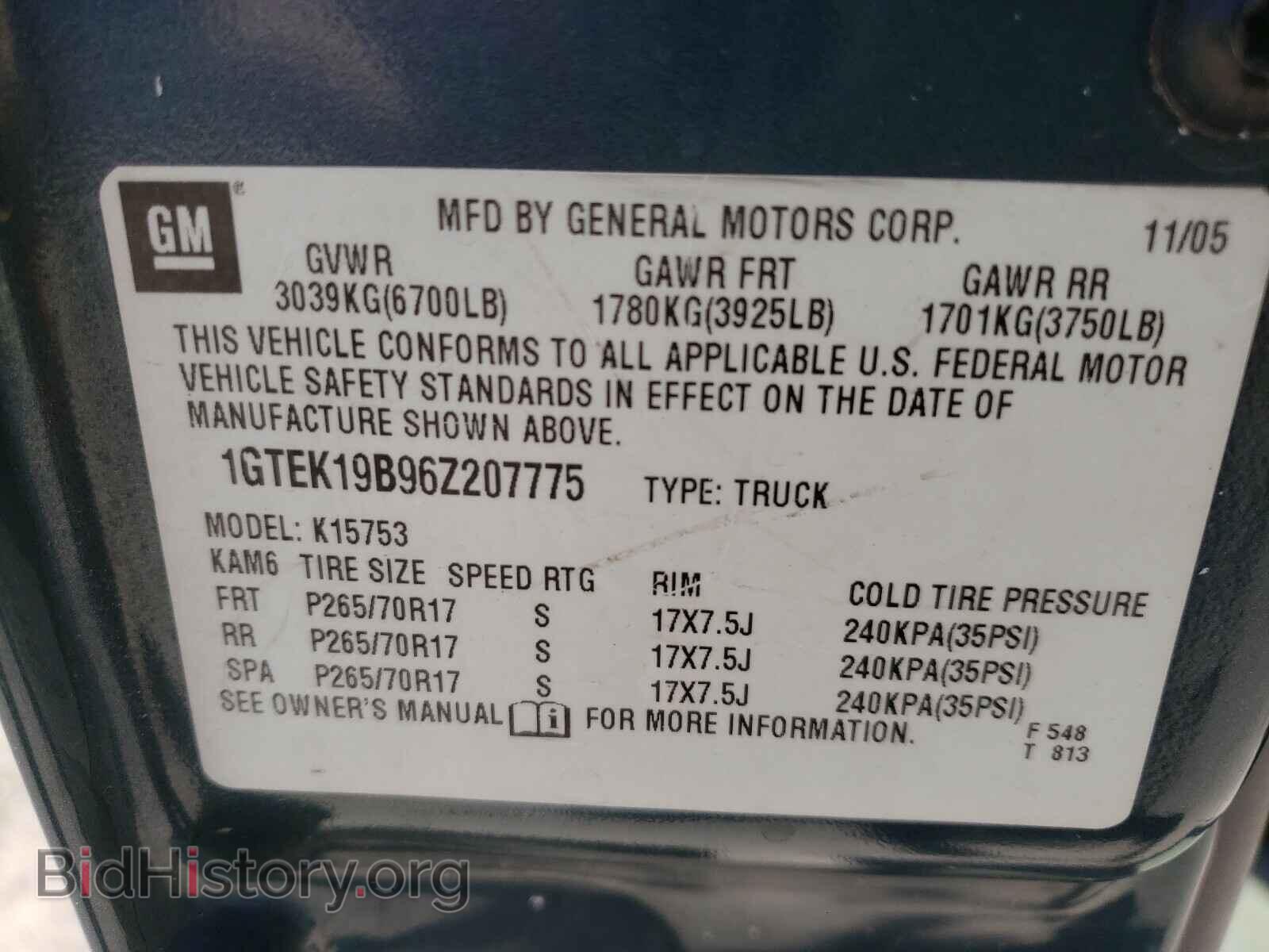 2006 GMC SIERRA - VIN: 1GTEK19B96Z207775 - Фото 10