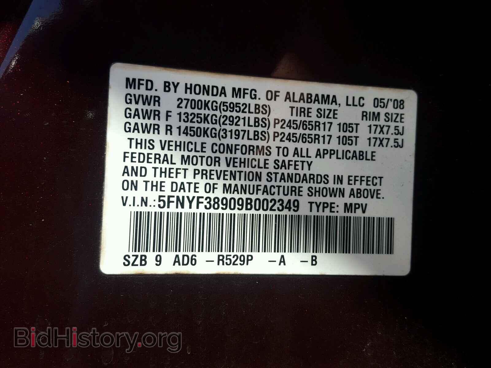 2009 HONDA PILOT - VIN: 5FNYF38909B002349 - Фото 10