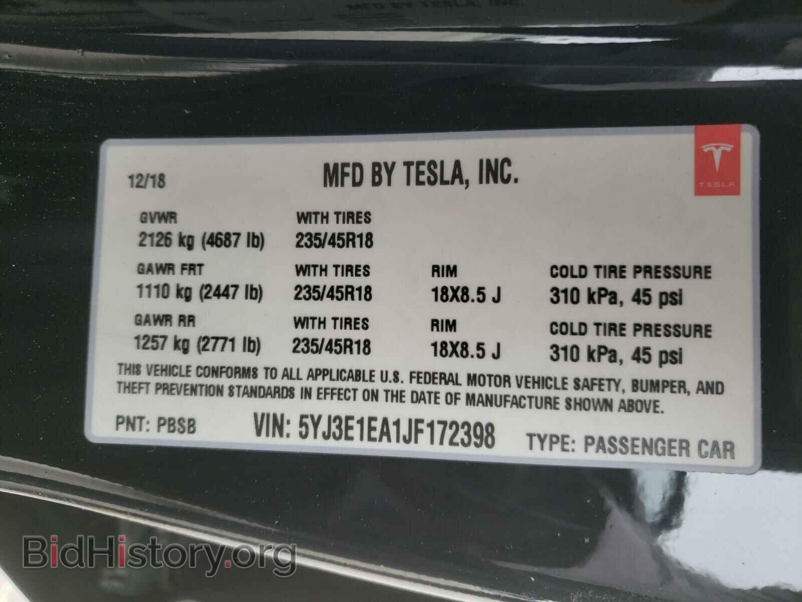 2018 TESLA MODEL 3 - VIN: 5YJ3E1EA1JF172398 - Photo 10