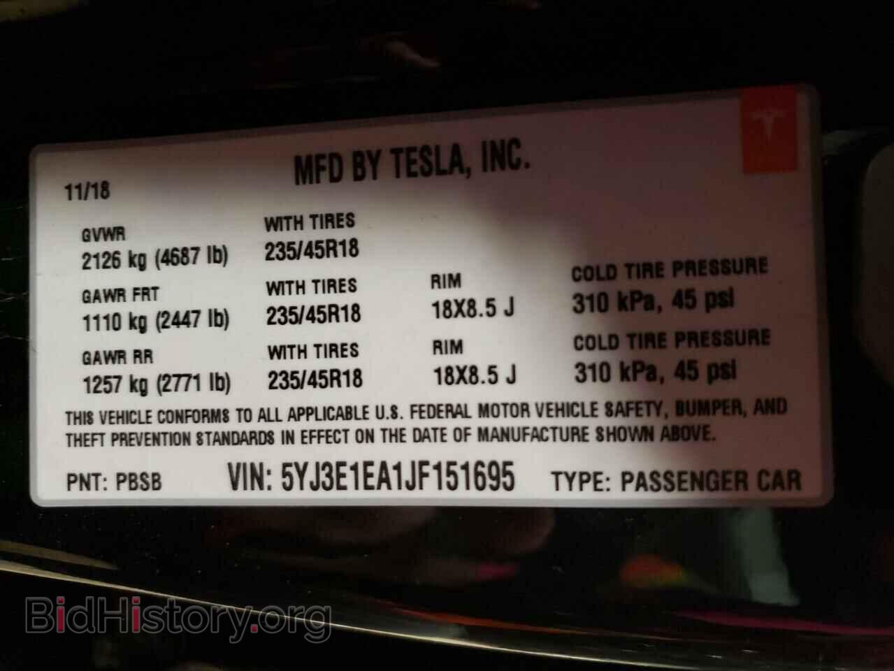 2018 TESLA MODEL 3 - VIN: 5YJ3E1EA1JF151695 - Photo 12