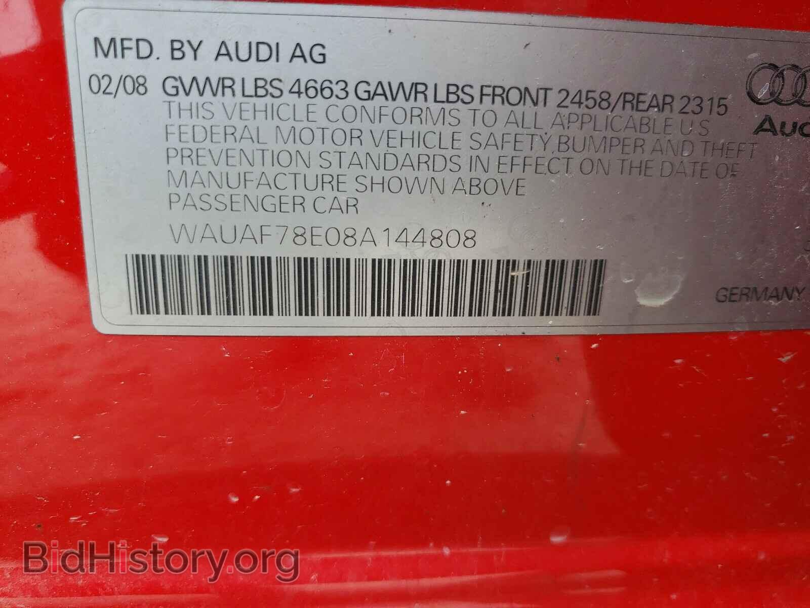 2008 AUDI A4 - VIN: WAUAF78E08A144808 - Фото 10