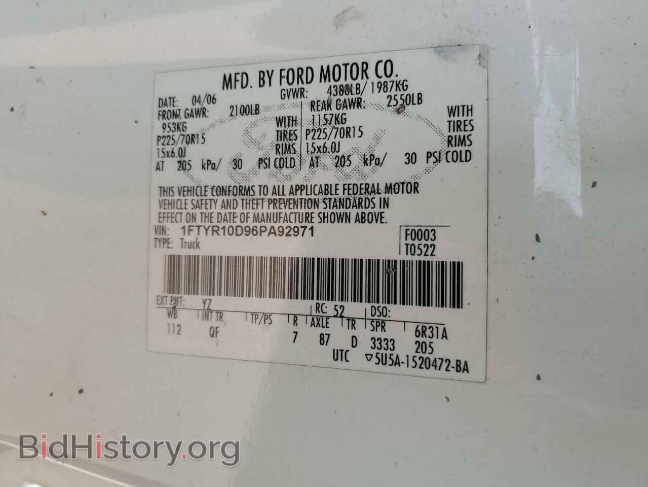 2006 FORD RANGER - VIN: 1FTYR10D96PA92971 - Фото 12