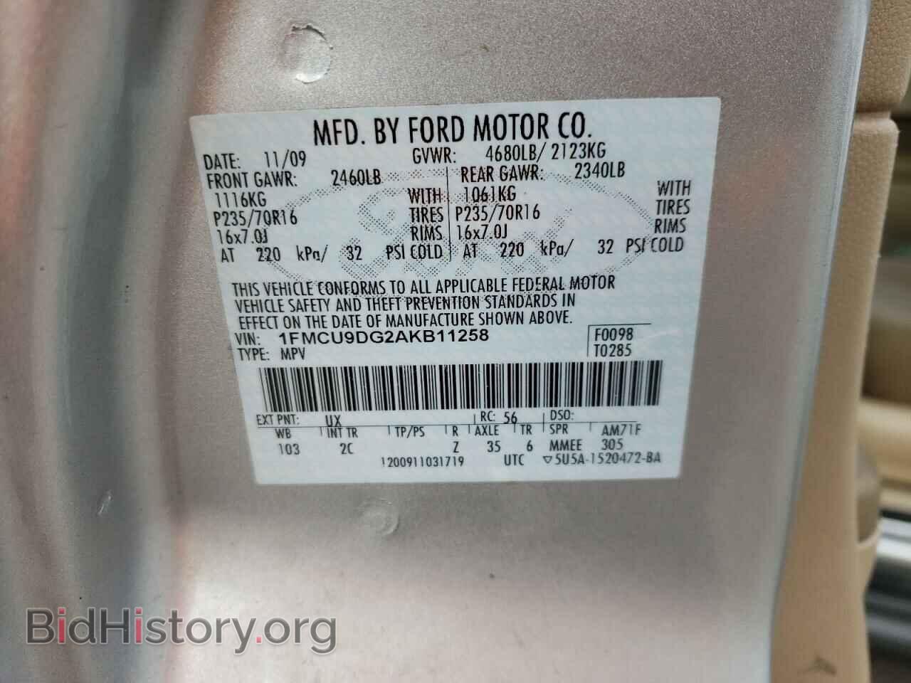 2010 FORD ESCAPE - VIN: 1FMCU9DG2AKB11258 - Фото 10