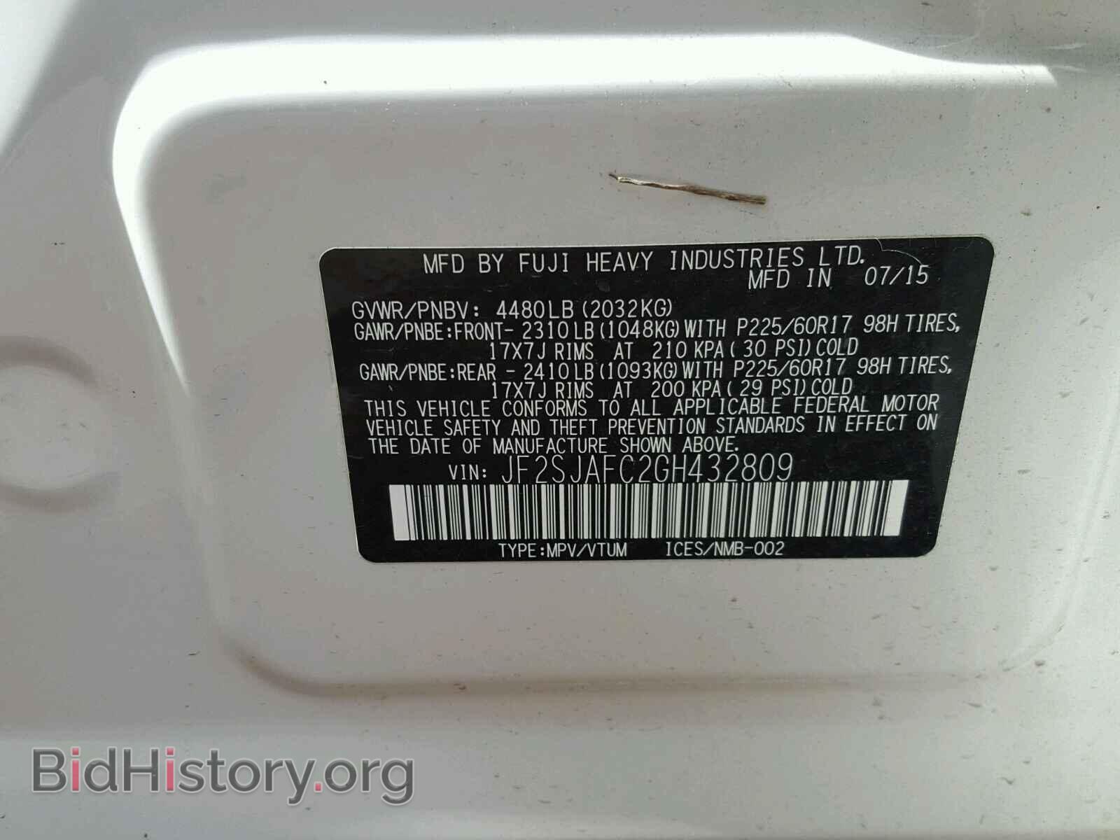 2016 SUBARU FORESTER - VIN: JF2SJAFC2GH432809 - Фото 10