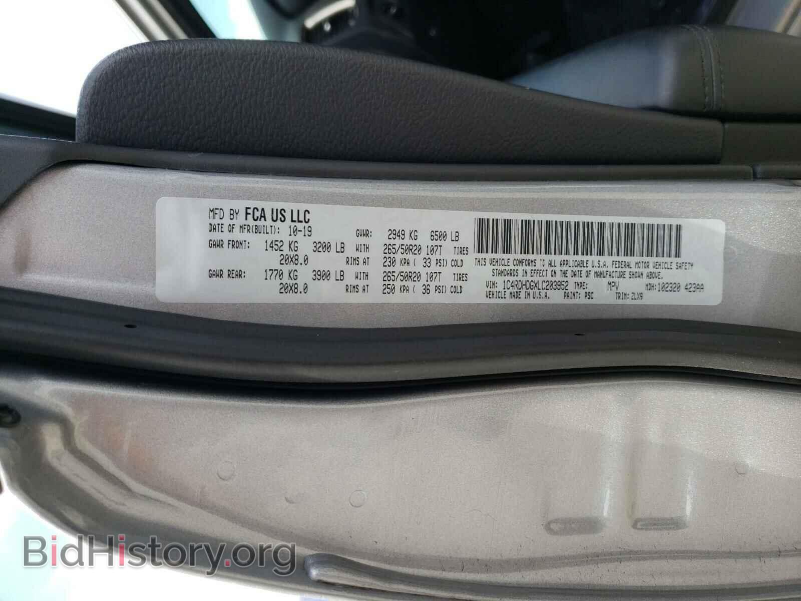 2020 DODGE DURANGO - VIN: 1C4RDHDGXLC203952 - Фото 10