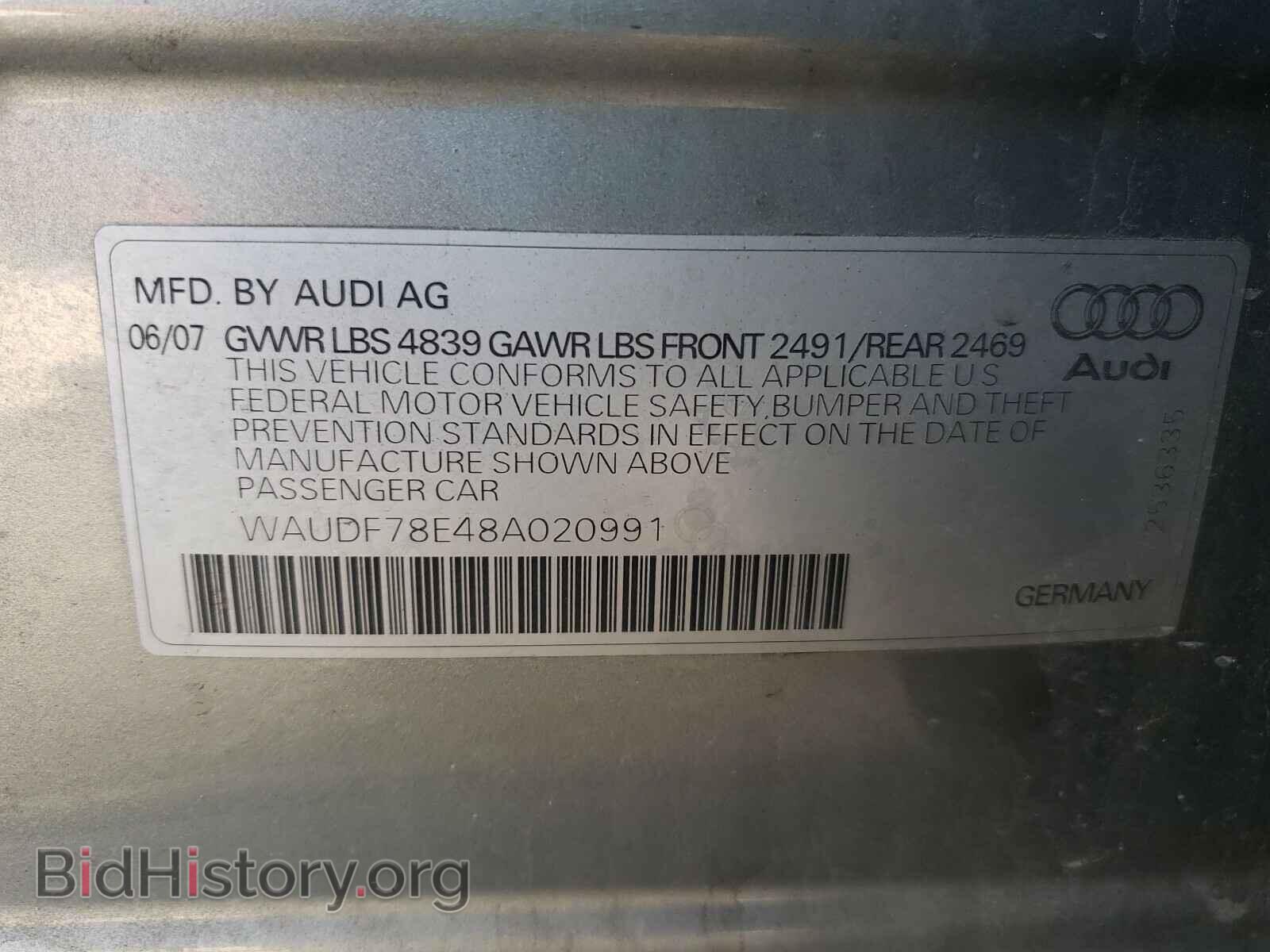 2008 AUDI A4 - VIN: WAUDF78E48A020991 - Фото 10