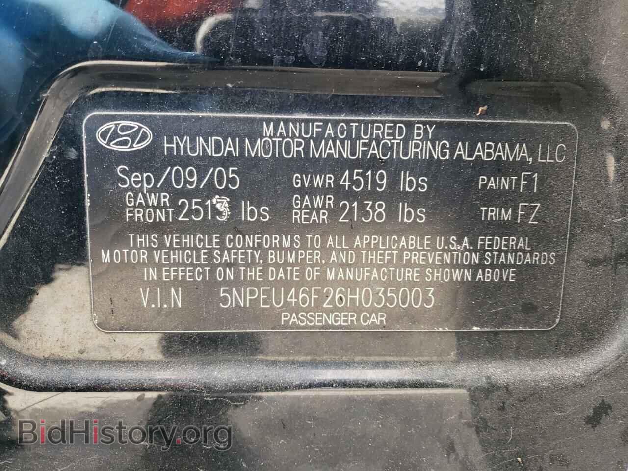 2006 HYUNDAI SONATA - VIN: 5NPEU46F26H035003 - Фото 12