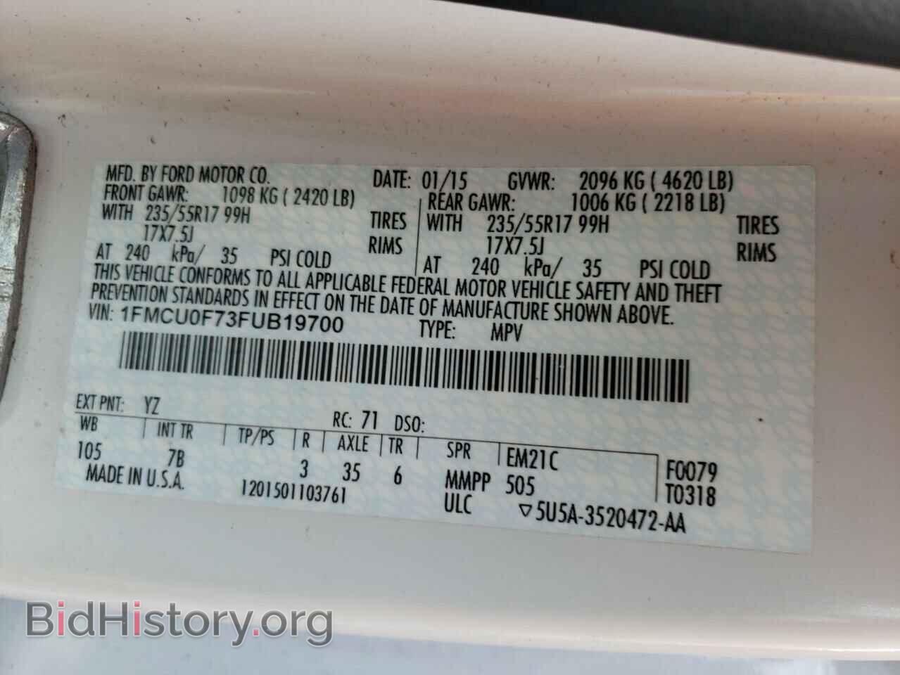 2015 FORD ESCAPE - VIN: 1FMCU0F73FUB19700 - Photo 10