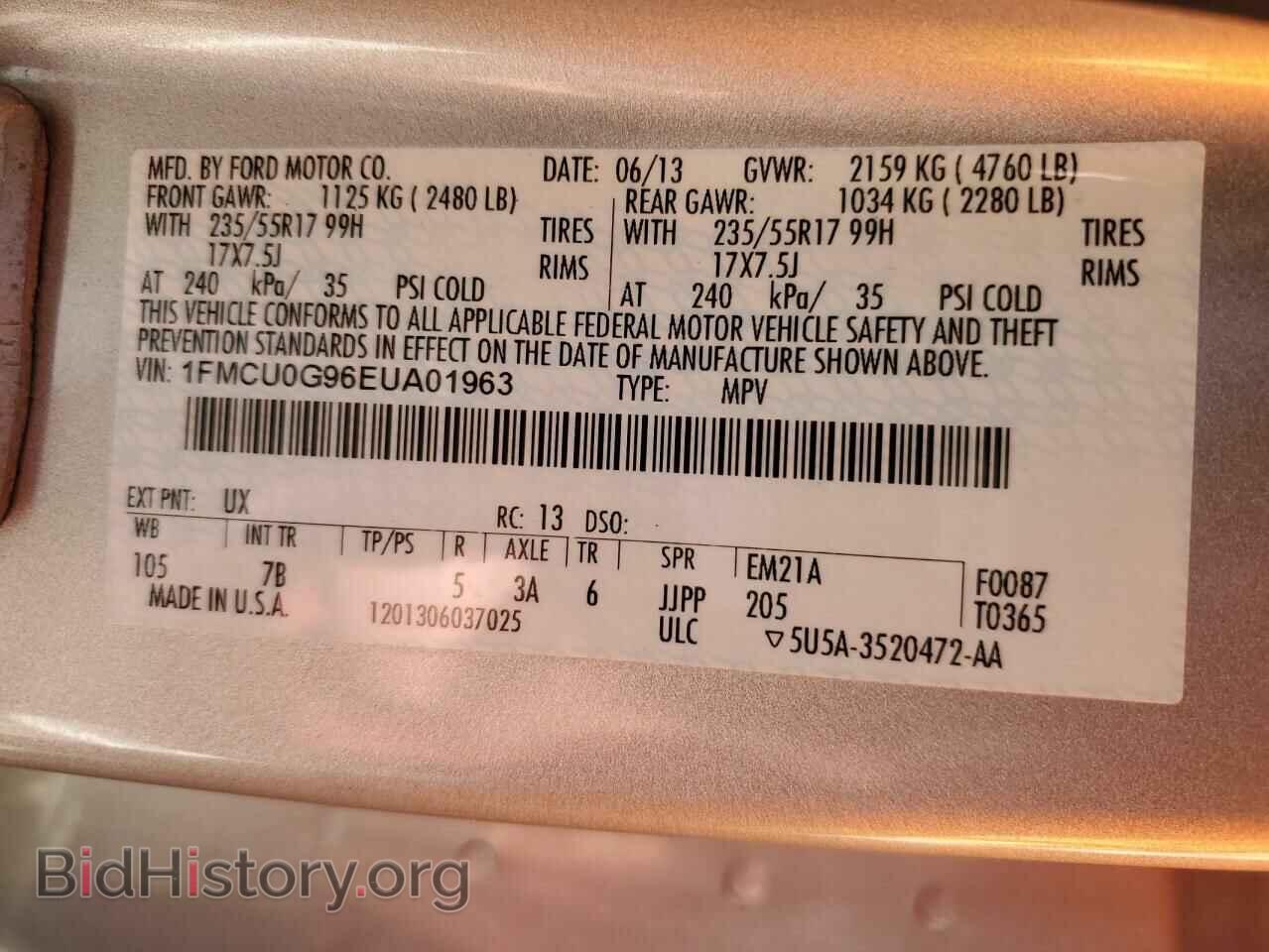 2014 FORD ESCAPE - VIN: 1FMCU0G96EUA01963 - Photo 13