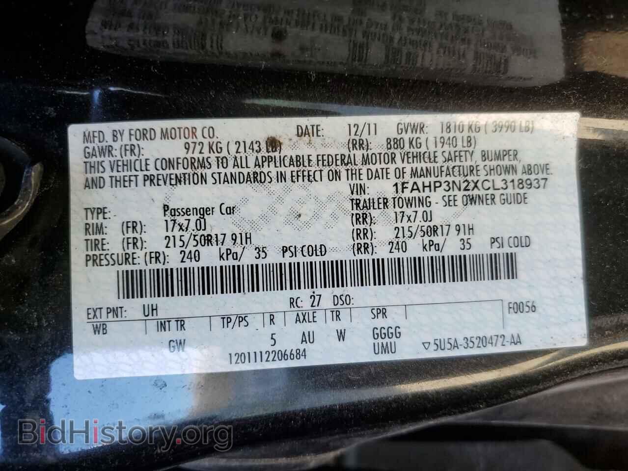 2012 FORD FOCUS - VIN: 1FAHP3N2XCL318937 - Фото 12