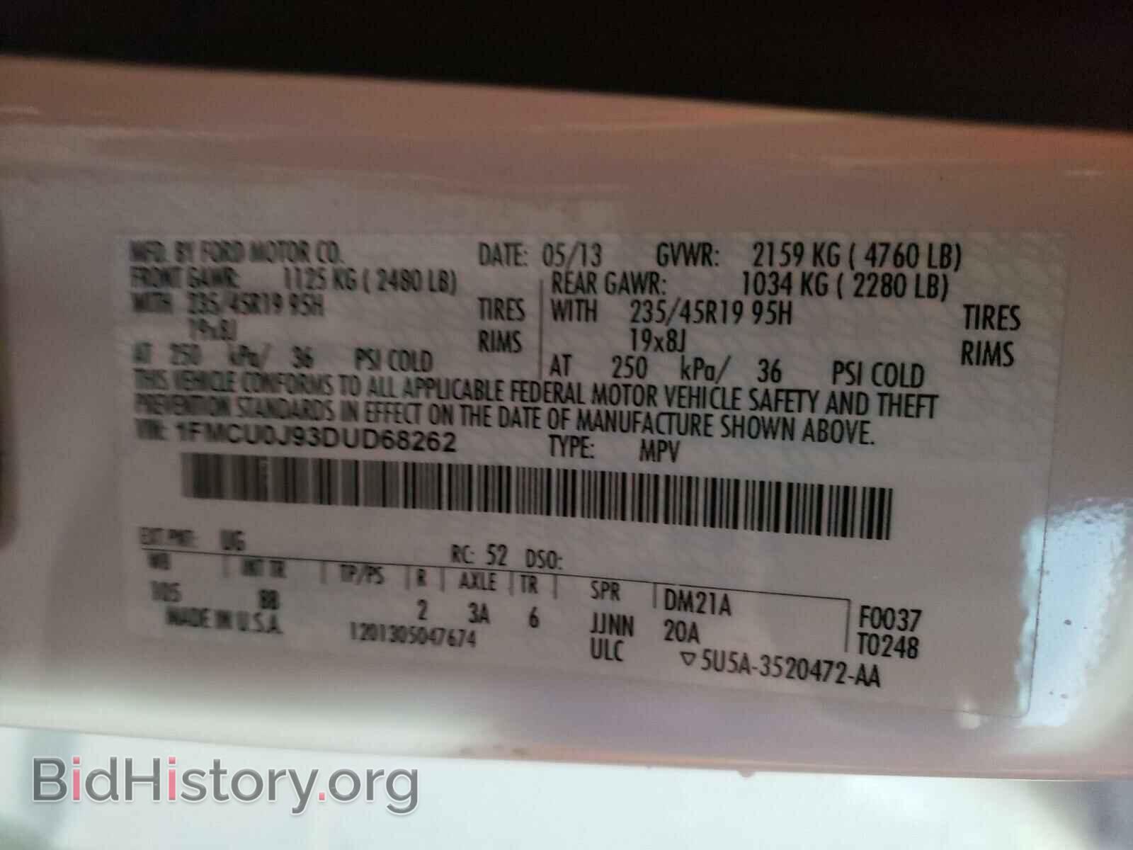 2013 FORD ESCAPE - VIN: 1FMCU0J93DUD68262 - Фото 10