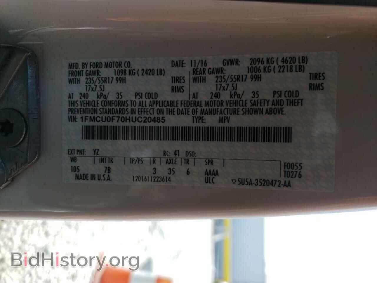 2017 FORD ESCAPE - VIN: 1FMCU0F70HUC20485 - Фото 10