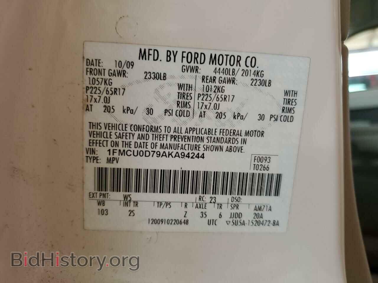 2010 FORD ESCAPE - VIN: 1FMCU0D79AKA94244 - Фото 14