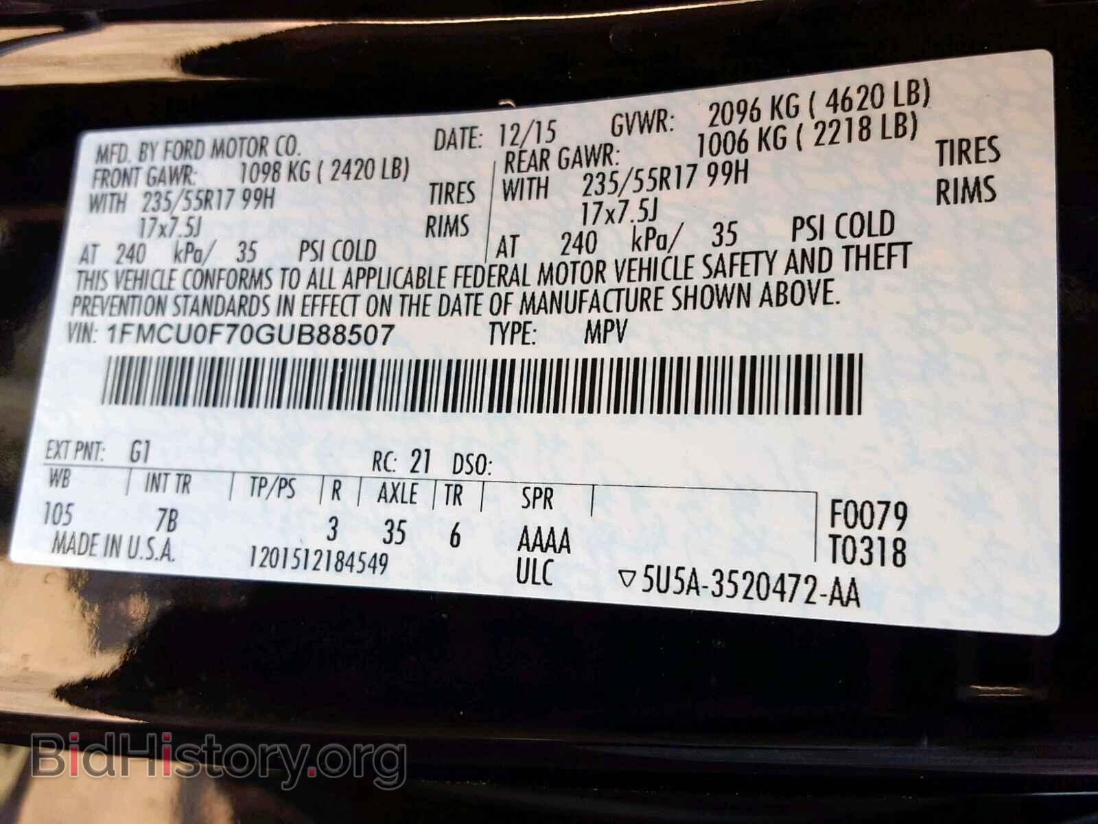 2016 FORD ESCAPE S - VIN: 1FMCU0F70GUB88507 - Фото 10