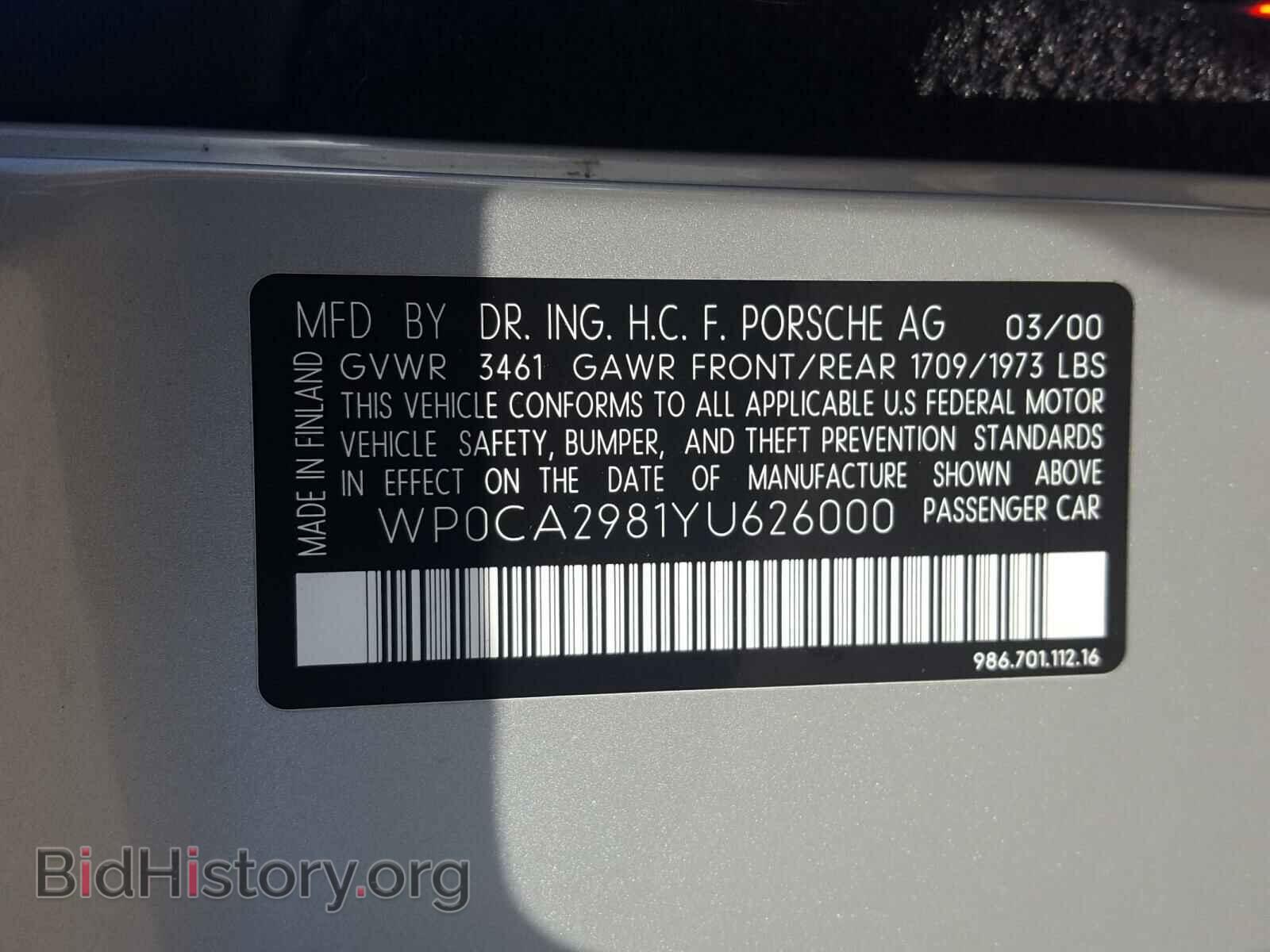 2000 PORSCHE BOXSTER - VIN: WP0CA2981YU626000 - Фото 10