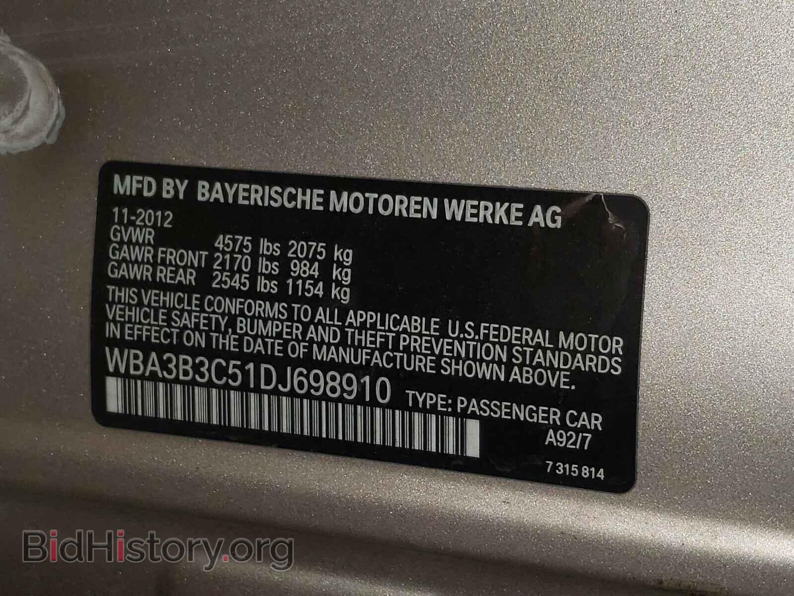 2013 BMW 3 SERIES - VIN: WBA3B3C51DJ698910 - Фото 10