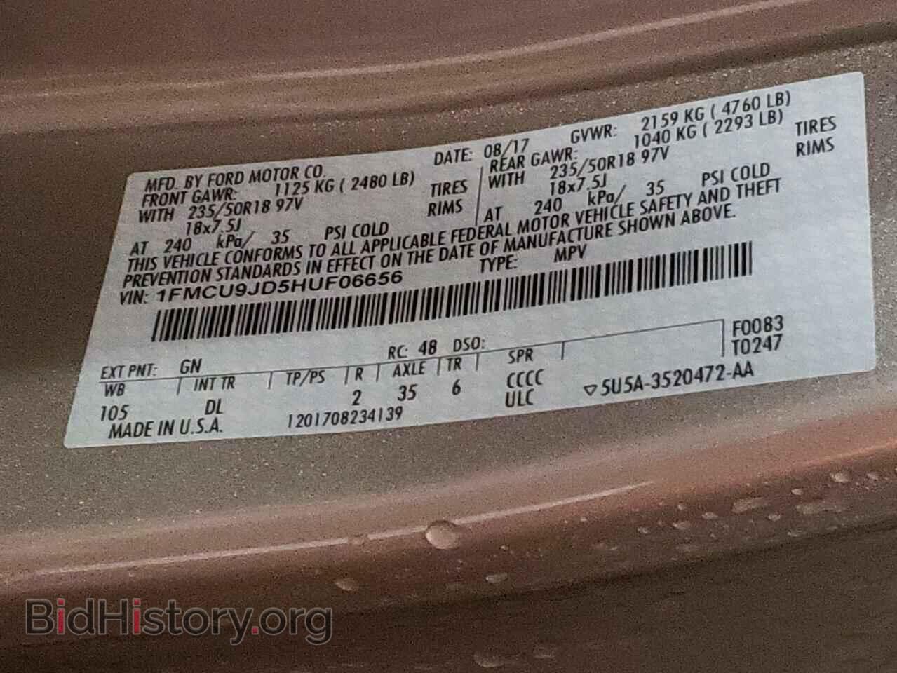 2017 FORD ESCAPE - VIN: 1FMCU9JD5HUF06656 - Фото 13