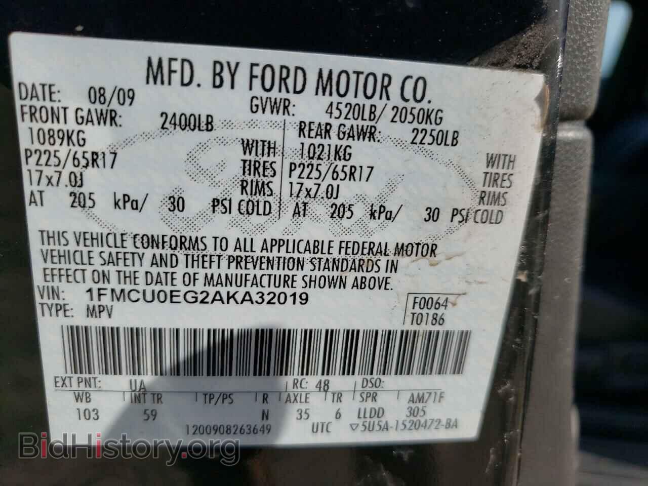 2010 FORD ESCAPE - VIN: 1FMCU0EG2AKA32019 - Фото 14