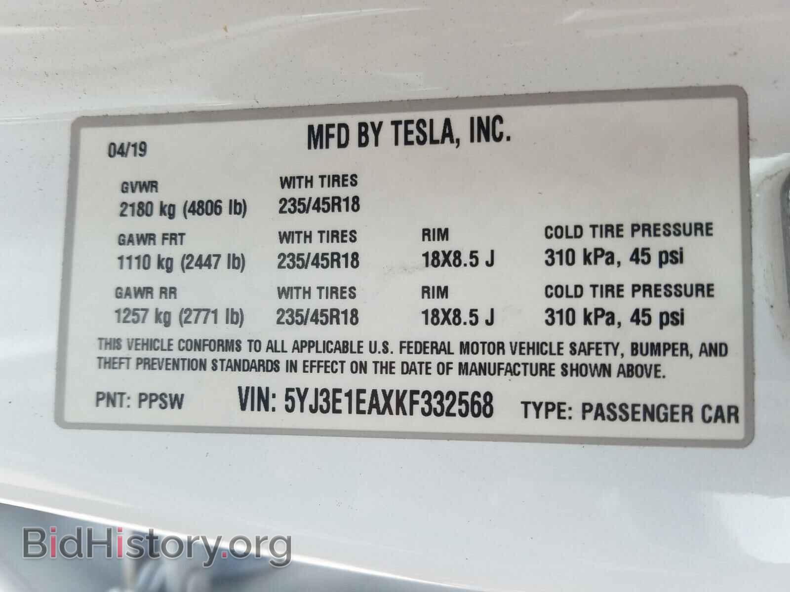 2019 TESLA MODEL 3 - VIN: 5YJ3E1EAXKF332568 - Photo 10