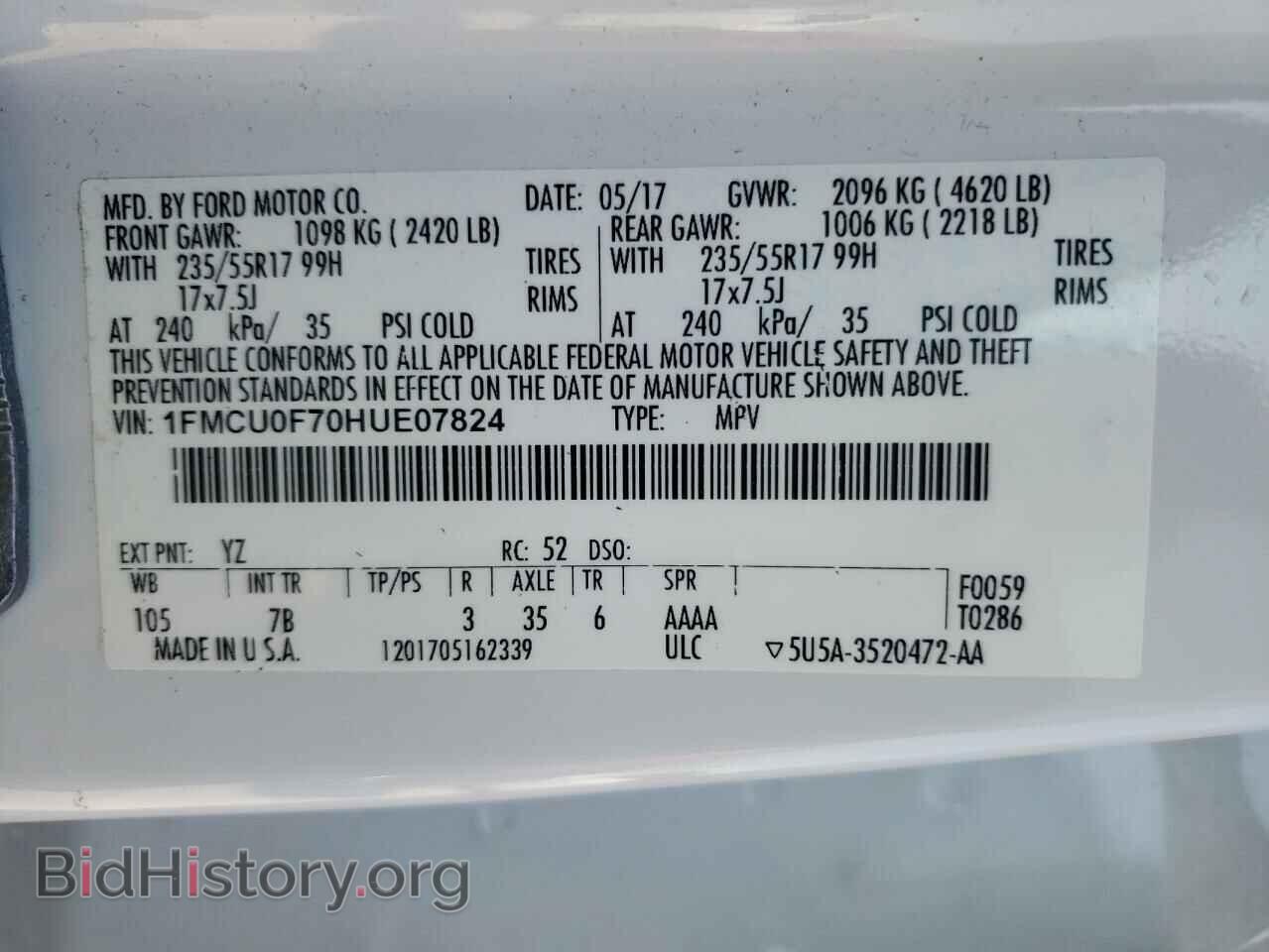 2017 FORD ESCAPE - VIN: 1FMCU0F70HUE07824 - Фото 10