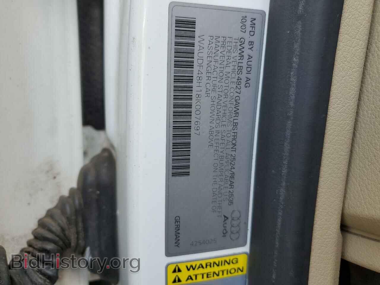 2008 AUDI A4 - VIN: WAUDF48H18K007697 - Фото 12
