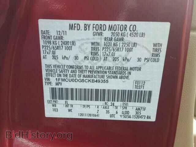 2012 FORD ESCAPE - VIN: 1FMCU0DG5CKB49355 - Photo 10