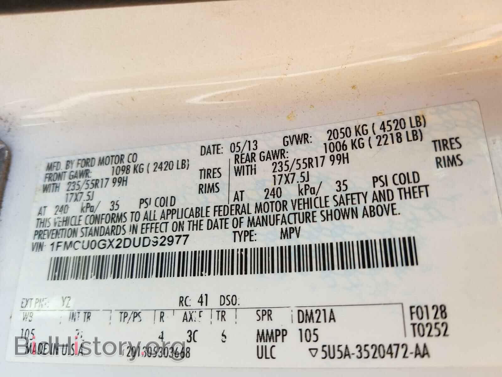 2013 FORD ESCAPE - VIN: 1FMCU0GX2DUD92977 - Фото 10