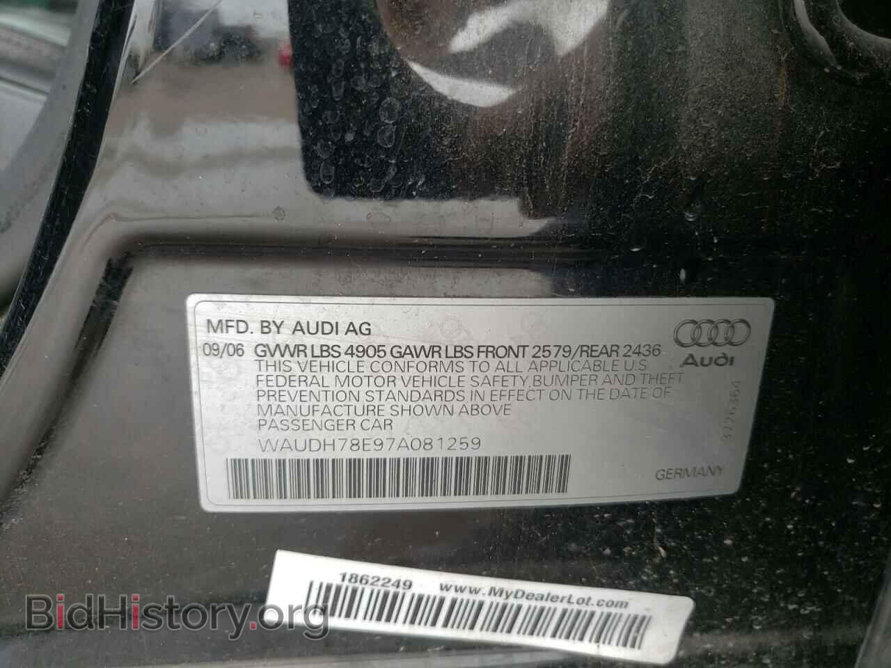 2007 AUDI A4 - VIN: WAUDH78E97A081259 - Фото 10