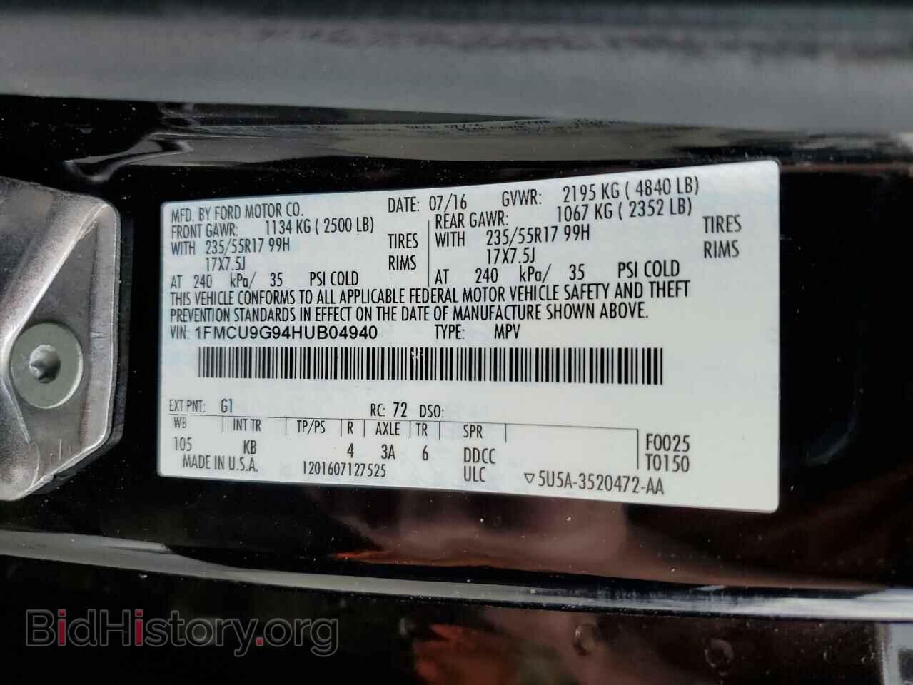 2017 FORD ESCAPE - VIN: 1FMCU9G94HUB04940 - Photo 13