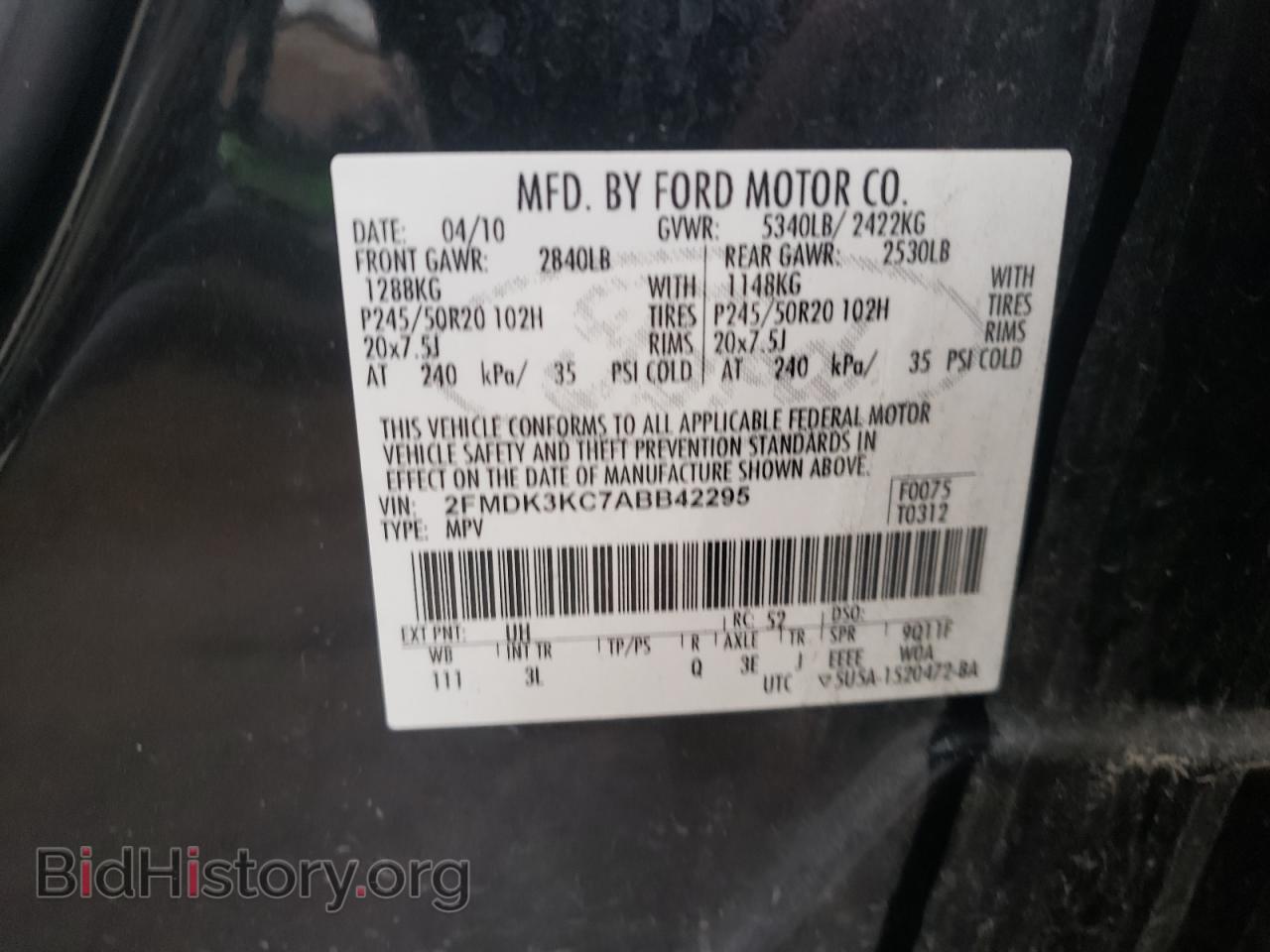 2010 FORD EDGE - VIN: 2FMDK3KC7ABB42295 - Фото 10