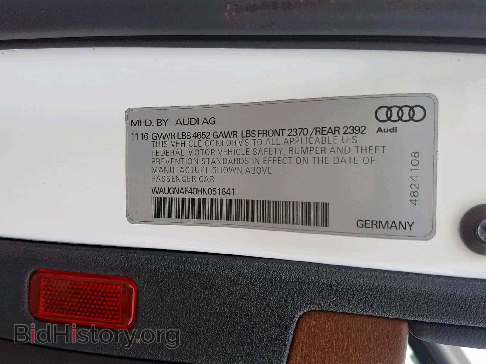 2017 AUDI A4 - VIN: WAUGNAF40HN051641 - Фото 10