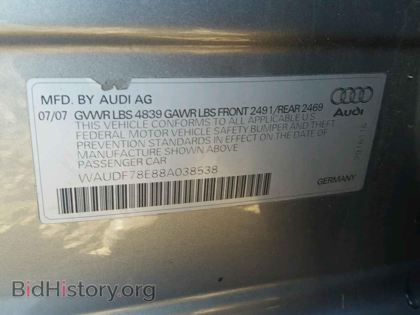 2008 AUDI A4 - VIN: WAUDF78E88A038538 - Фото 10