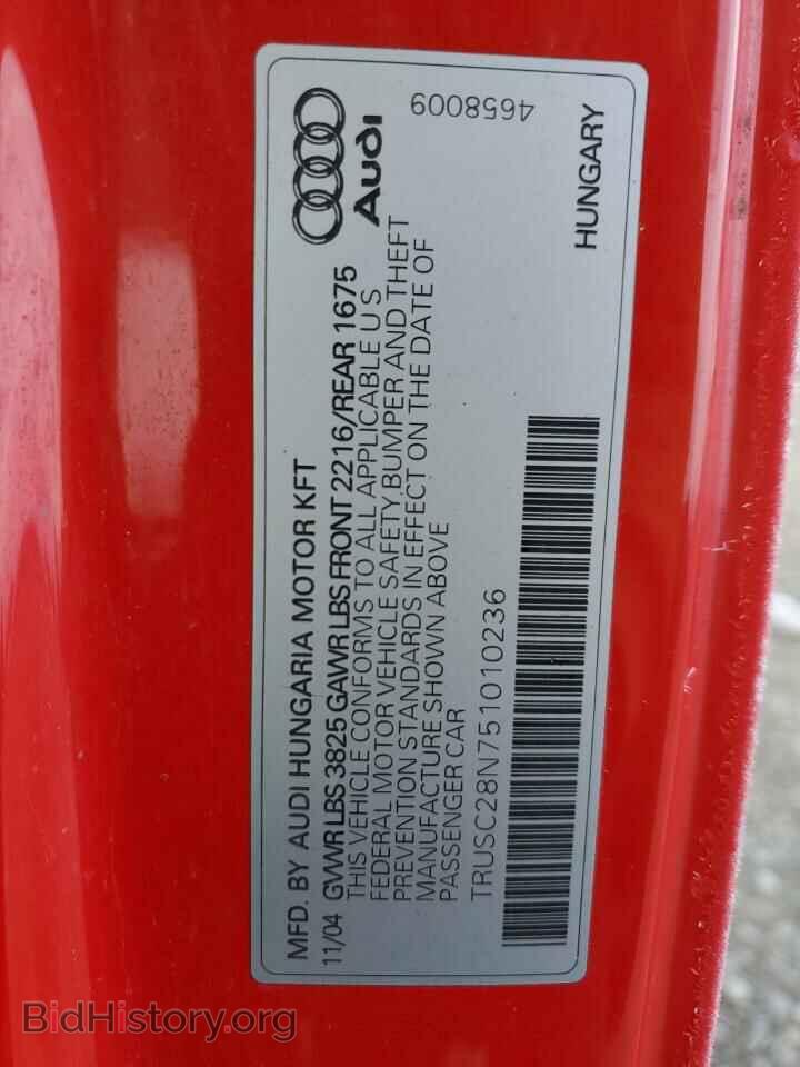 2005 AUDI TT - VIN: TRUSC28N751010236 - Photo 12