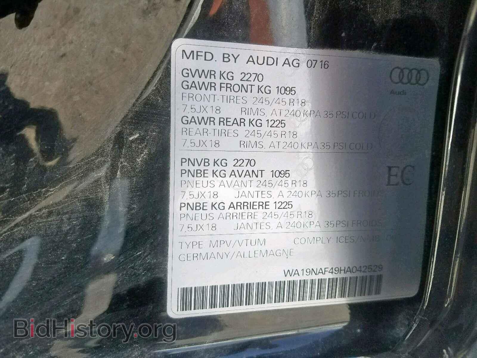 2017 AUDI A4 - VIN: WA19NAF49HA042529 - Photo 10