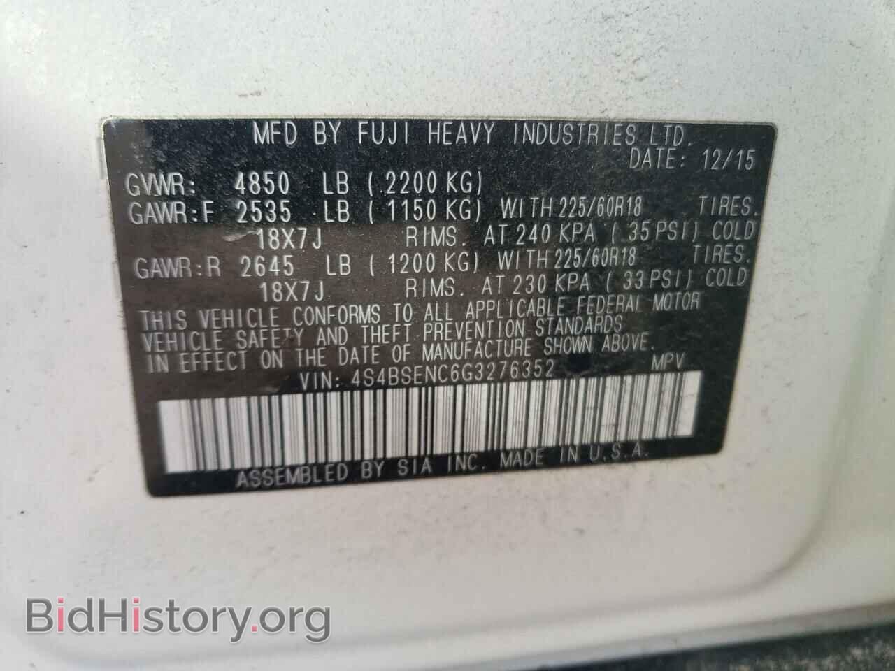 2016 SUBARU OUTBACK - VIN: 4S4BSENC6G3276352 - Фото 10