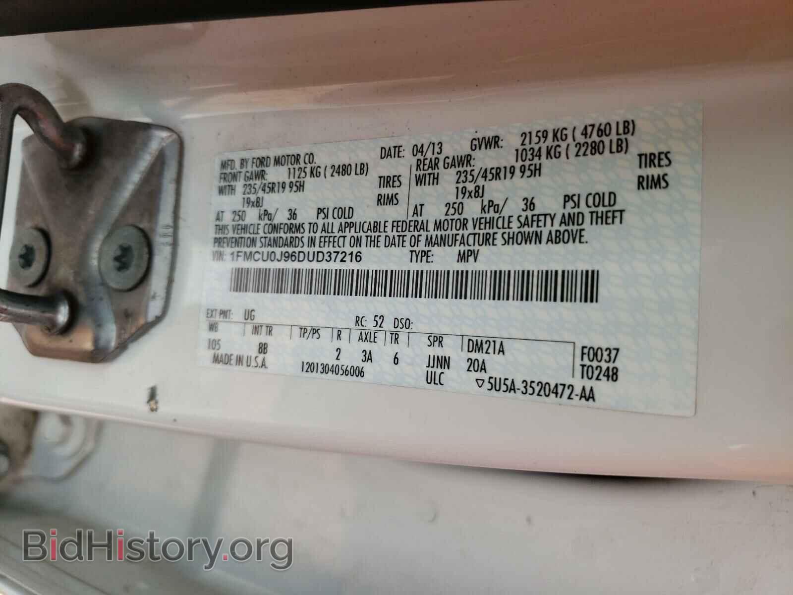 2013 FORD ESCAPE - VIN: 1FMCU0J96DUD37216 - Фото 10