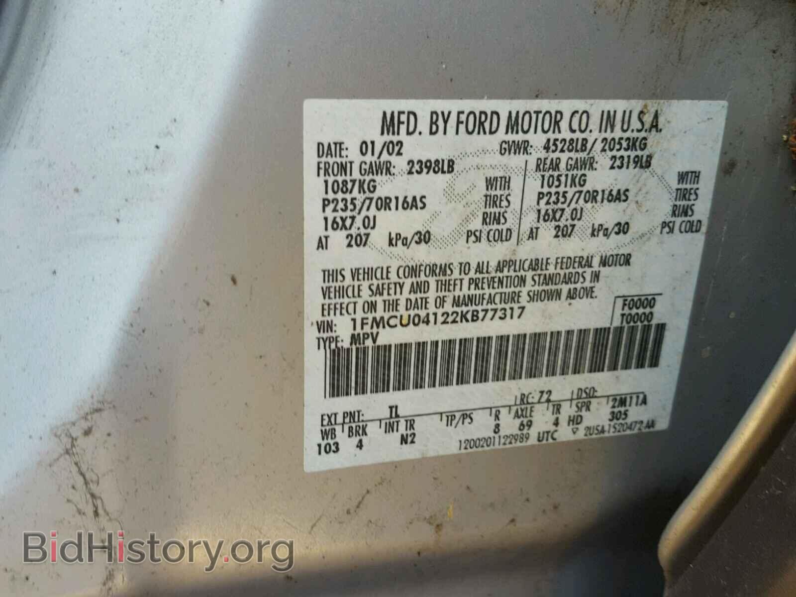 2002 FORD ESCAPE - VIN: 1FMCU04122KB77317 - Фото 10